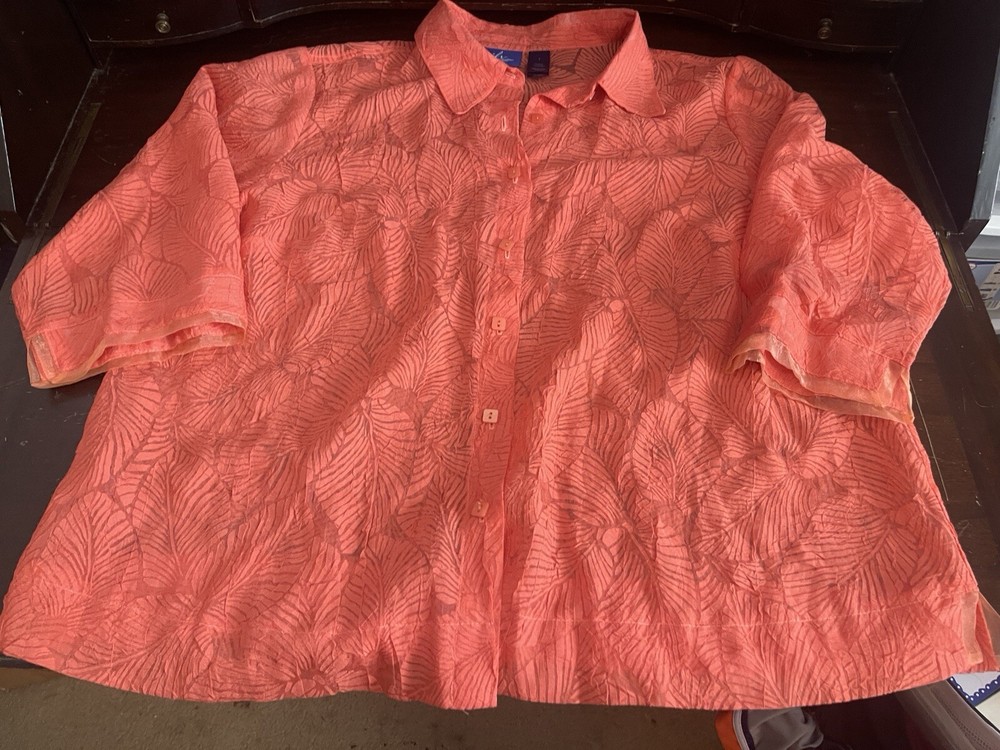J H Collectibles, 3/4 sleeve,  Orange, Size 2, sheer leaf design.
