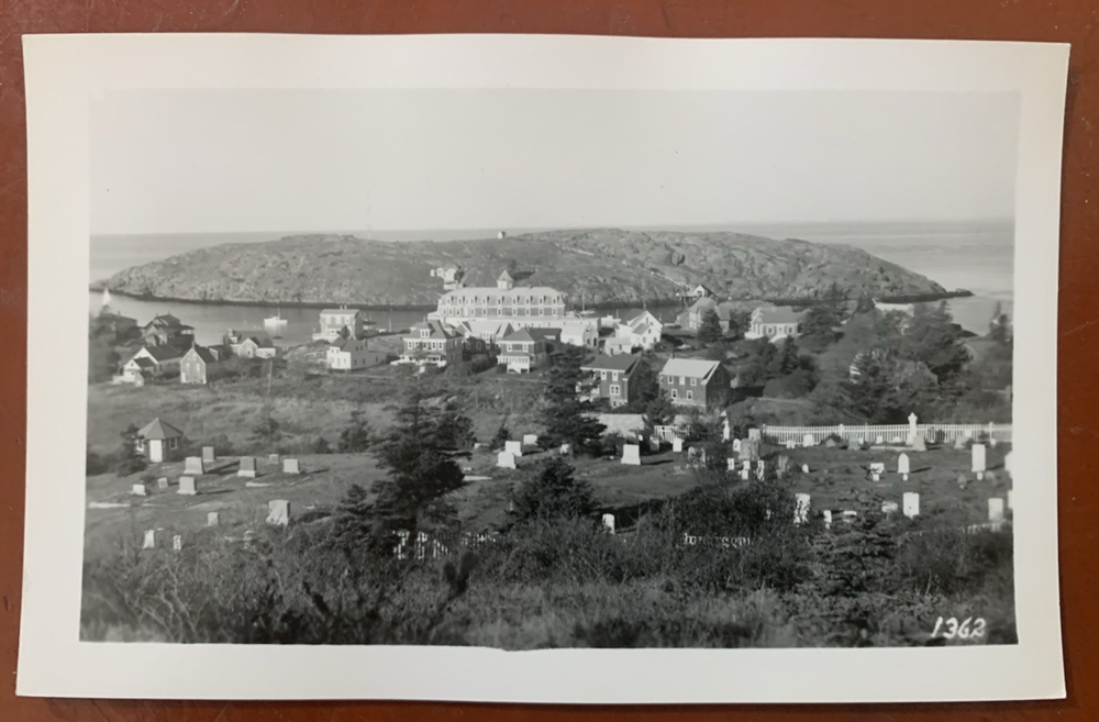 Aerial View Village Harbor & Cemetery Monhegan Maine ME Real Photo Postcard