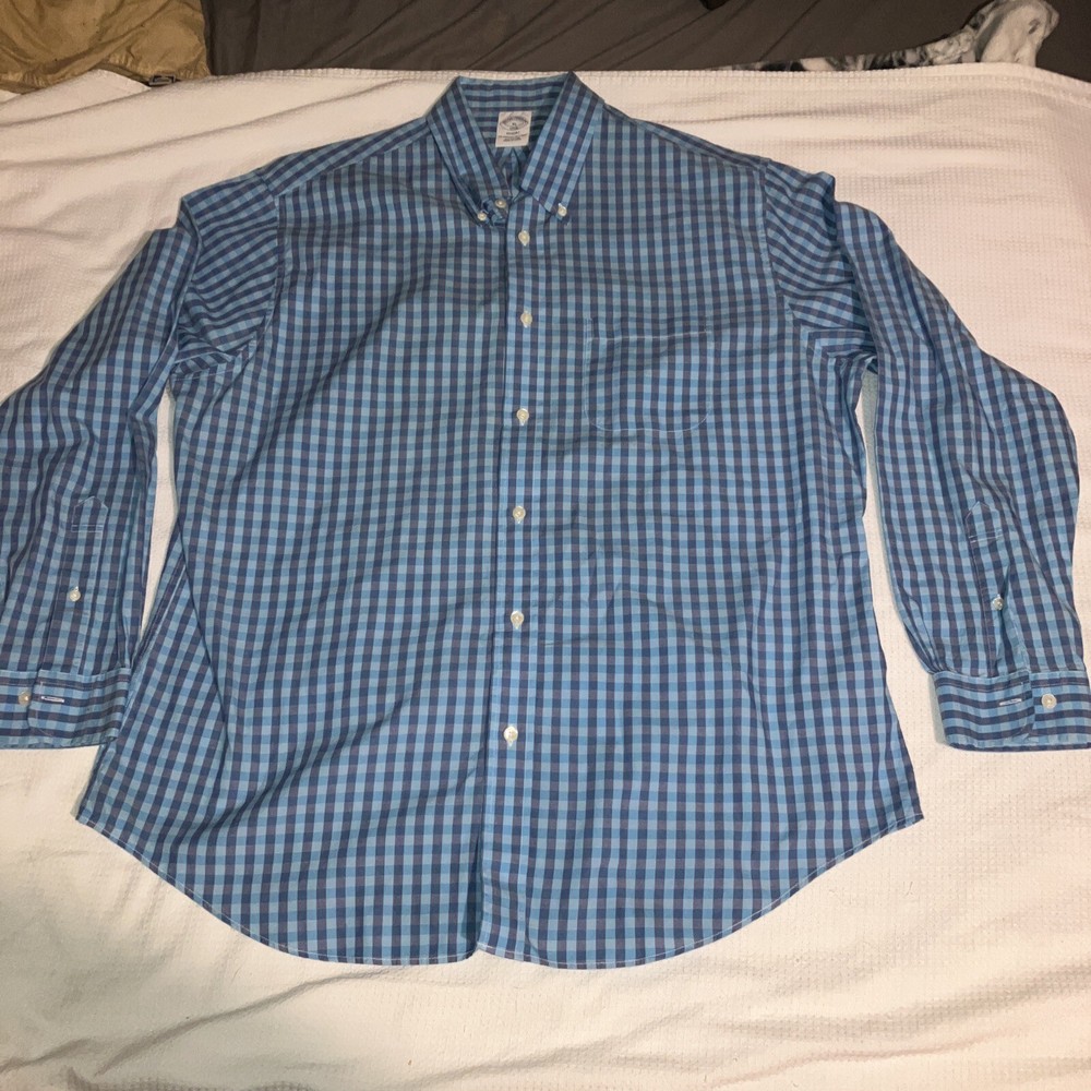 Brooks Brothers Shirt Mens XL Blue Regent Plaid Button Up Long Sleeve