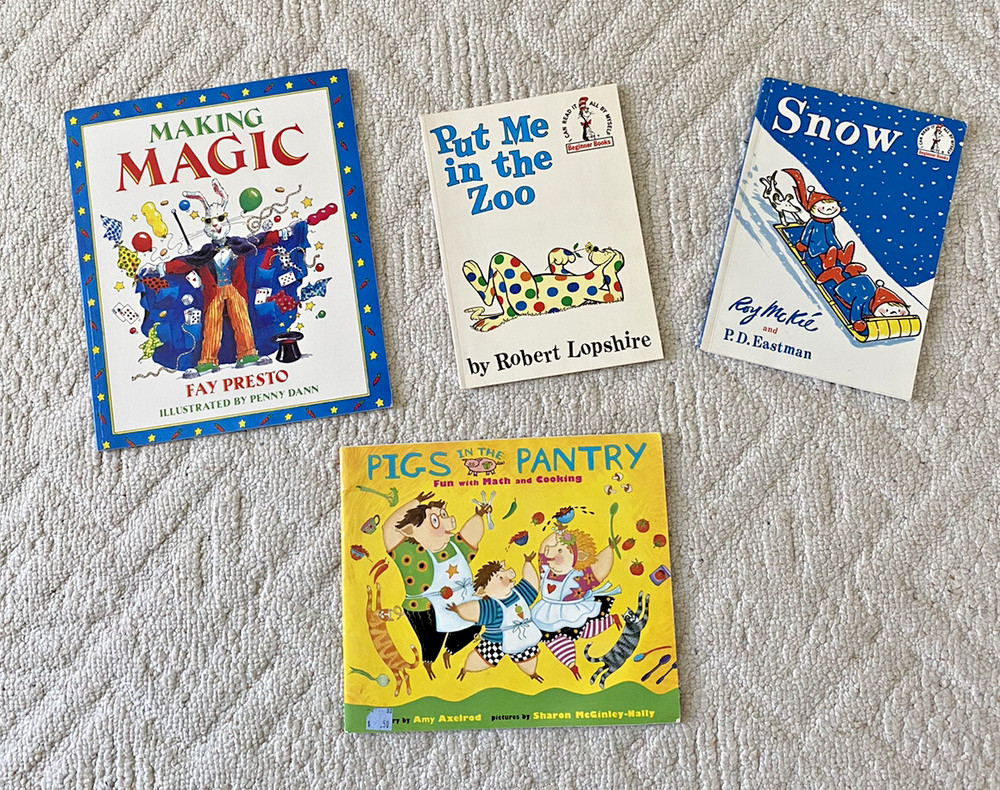 Lot 4 children's books Put Me in the Zoo, Snow, Pigs in the Pantry, Making Magic
