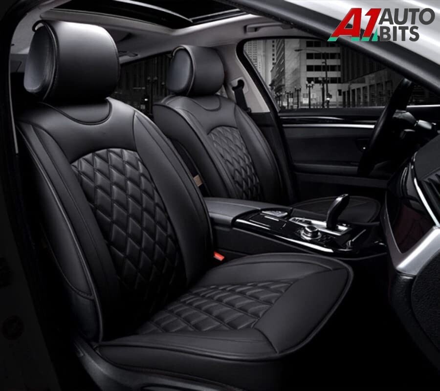 All Black Quilted Diamond PU Leather Front Seat Covers For Ford Focus Kuga Puma