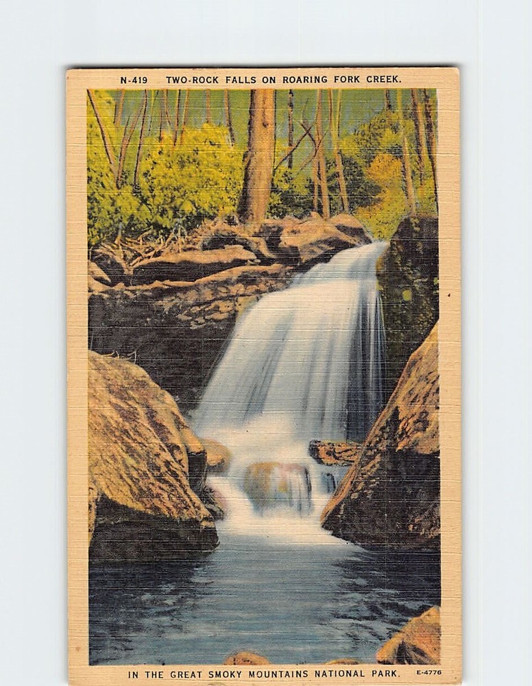 Postcard Two Rock Water Falls Roaring Fork Creek Great Smoky Mountains Park NC