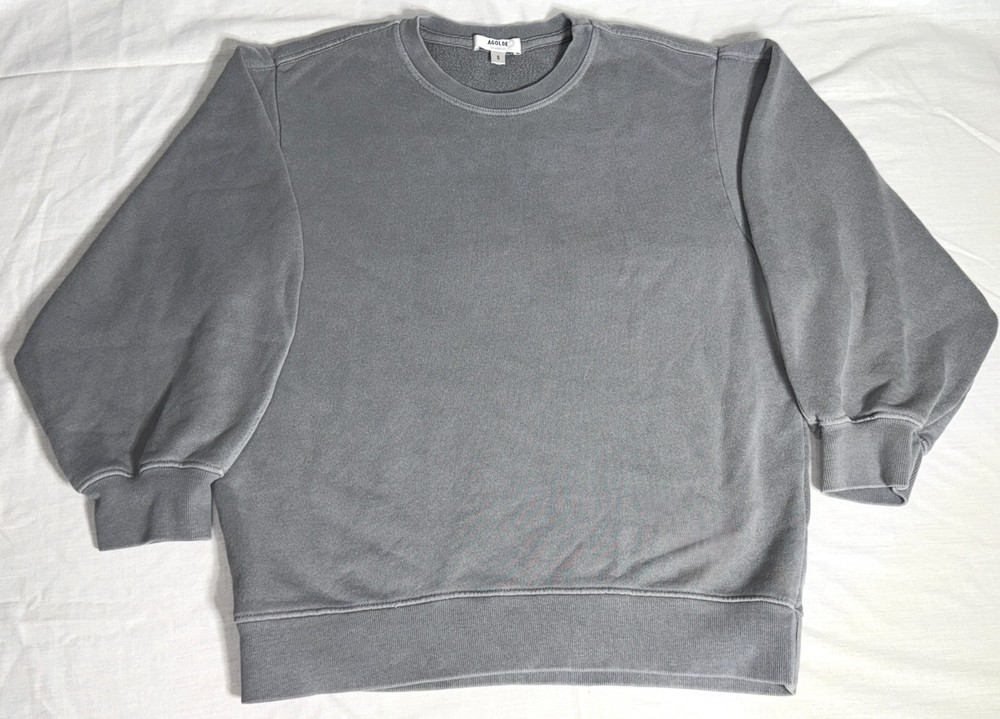 Agolde Thora Gray Sweatshirt 3/4 Sleeve Crew Neck Cotton Jersey Cropped Top S