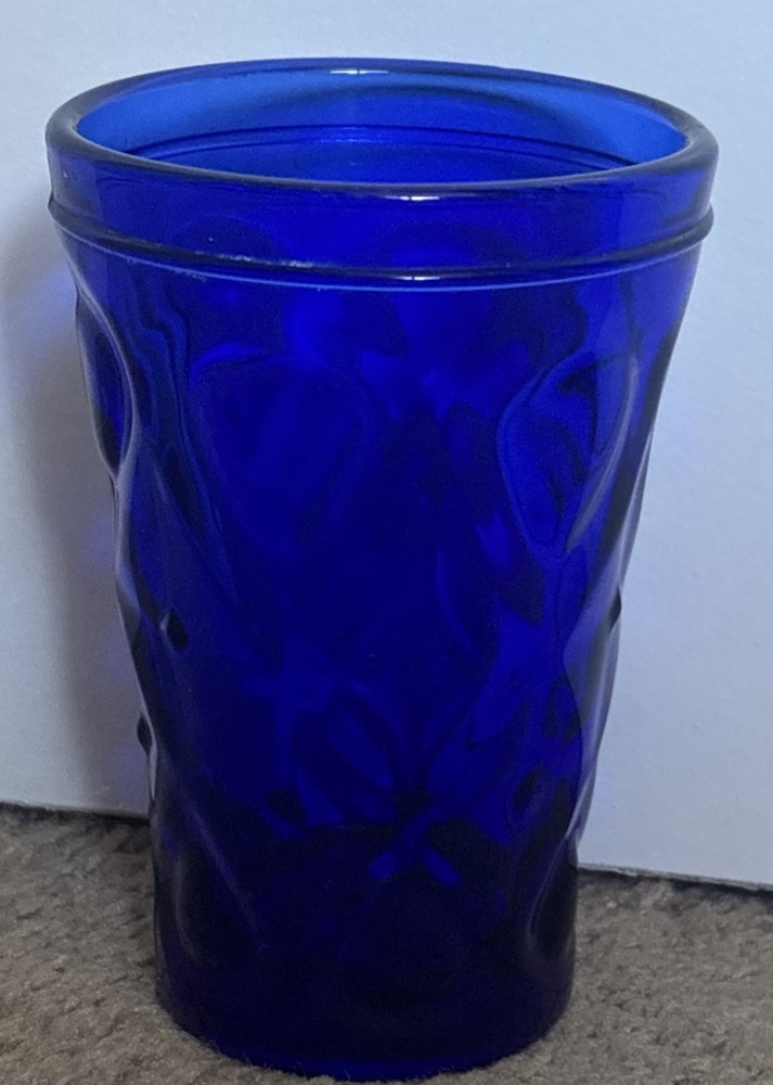 Vintage Cobalt Blue Juice Glass 4.5” Tall  Textured Design