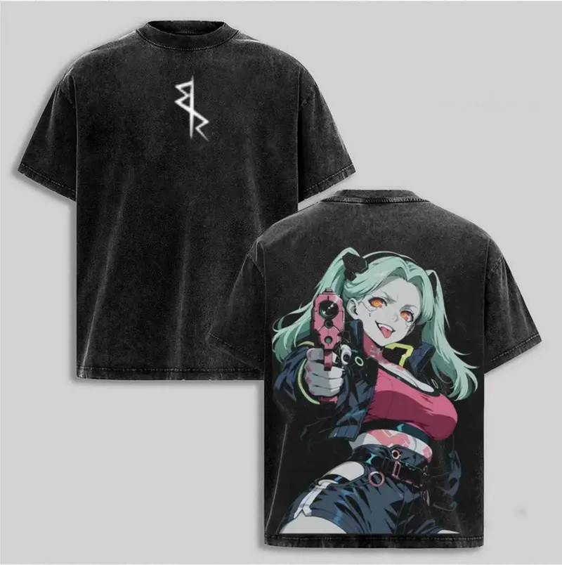 Cyberpunk Edgerunners Rebecca Vintage Washed Graphic T-Shirt - Premium Heavyweig
