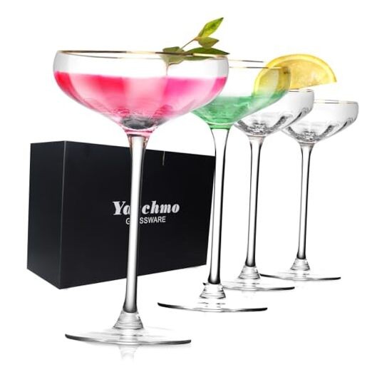 Vintage Gold Stemmed Coupe Martini Glasses Set of 4