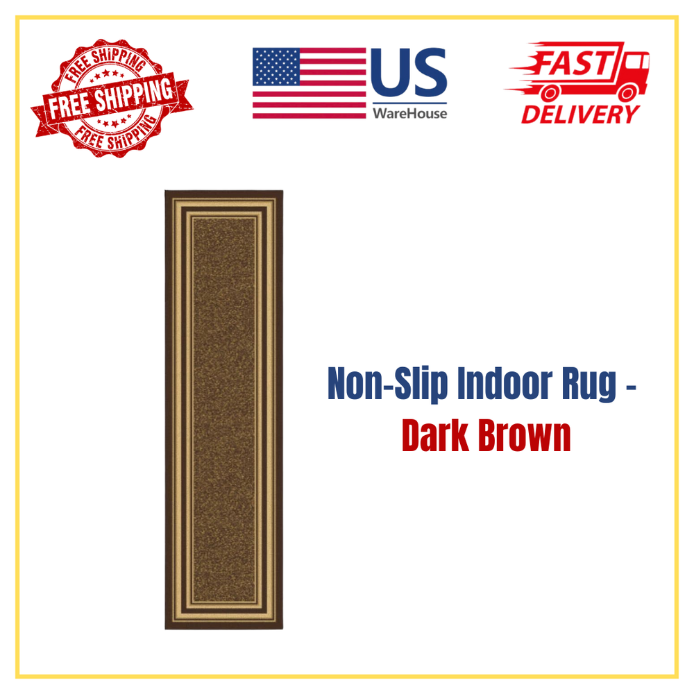 Non-Slip Dark Brown Rubber Back Runner Rug 2ft7in x 9ft10in for Hallways