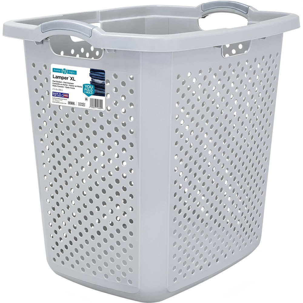 XL Lamper Plastic Laundry Basket 2.5 Bushel, Soft Silver