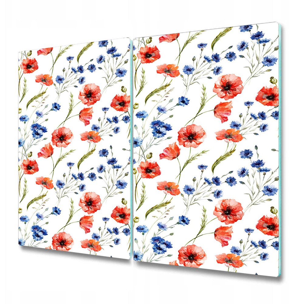 Glass Induction Ceramic Hob Cover Vintage Poppies Floral Vintage 2x30x52