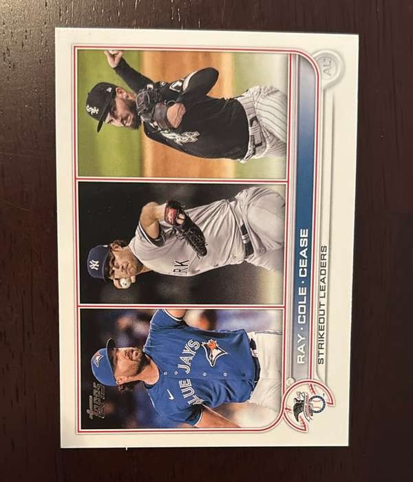 2022 Topps #138 AL Strikeouts Leaders (Robbie Ray / Gerrit Cole / Dylan Cease)