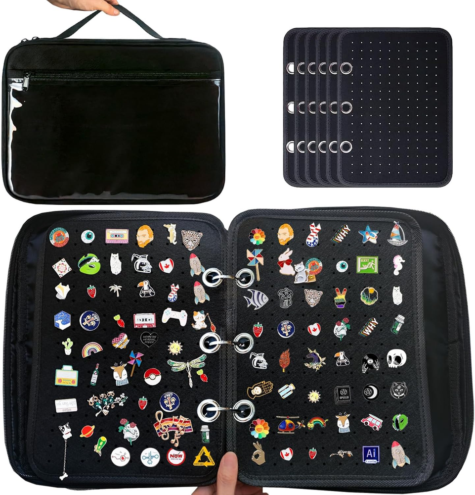 6 Pages Pin Books for Collectors, Enamel Pin Display Pages Pin Carrying Case, Tr