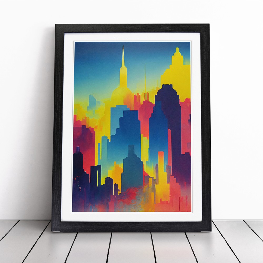 Paint Splash City Skyline No.1 Abstract Wall Art Print Framed Picture Poster