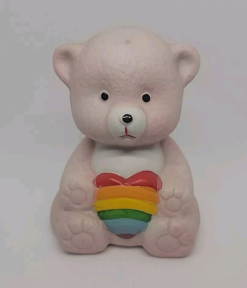 Vintage Rainbow Heart Ceramic Bear Bell 4” Made In Taiwan