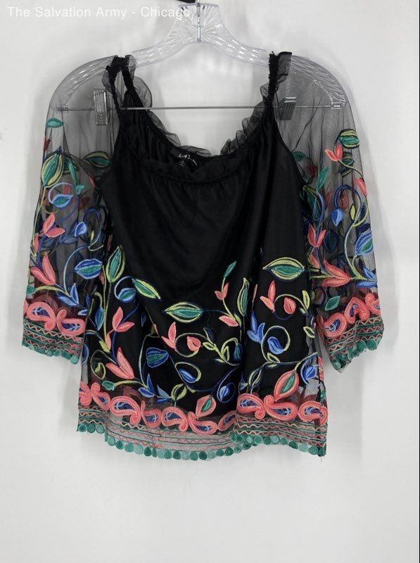Love J Womens Multicolor Floral 3/4 Sleeve Scoop Neck Pullover Blouse Top Size S