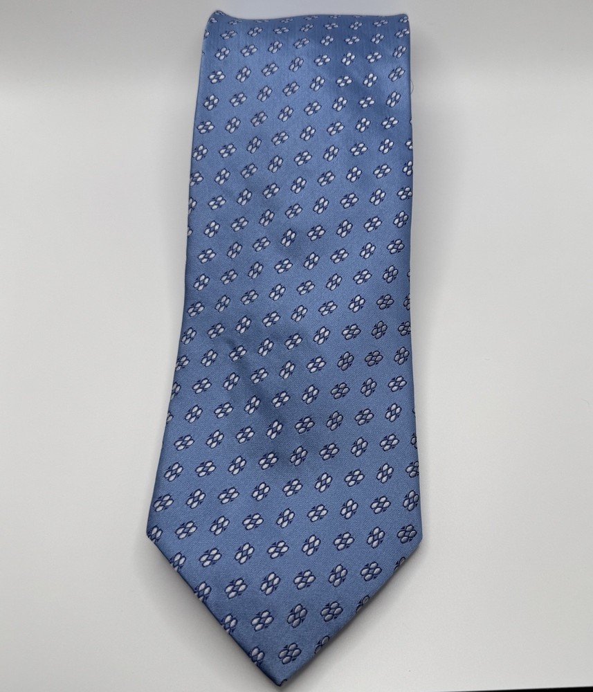 Ermenegildo Zegna Blue & White Geometric Silk Tie Made In Italy 3.5”x59”