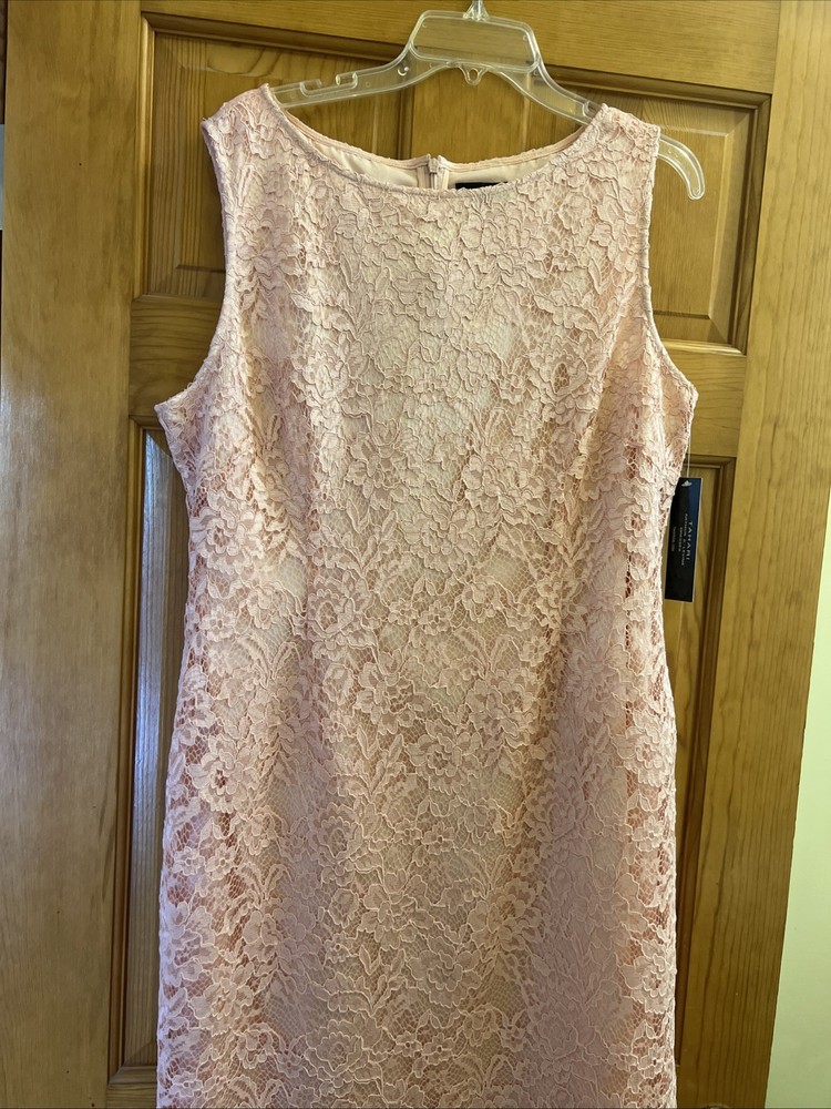 TAHARI Arthur S Levine Women's Blush Pink floral lace Sheath dress SIZE 16