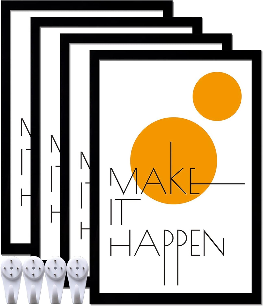 12x18 Black Picture Frame Set of 4 - High Clarity Wall Gallery Display