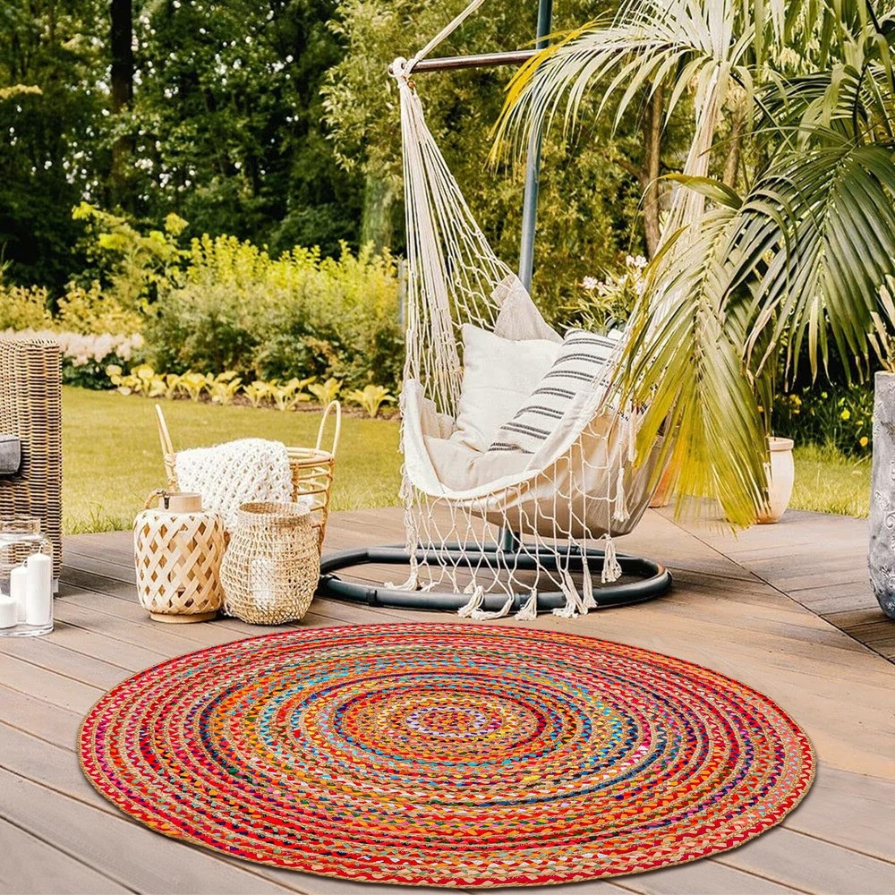 Hausattire Bohemian Braided Rug 5' Round - Multi Color, Rustic Hand Woven Rag...