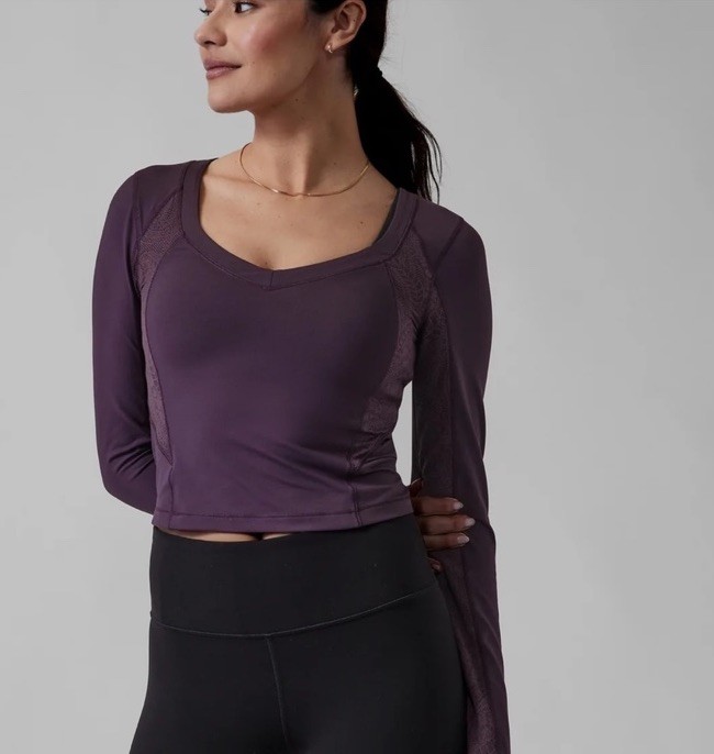 Athleta Top Women's Shanti Lace Yoga Purple Long Sleeve Compression  XS