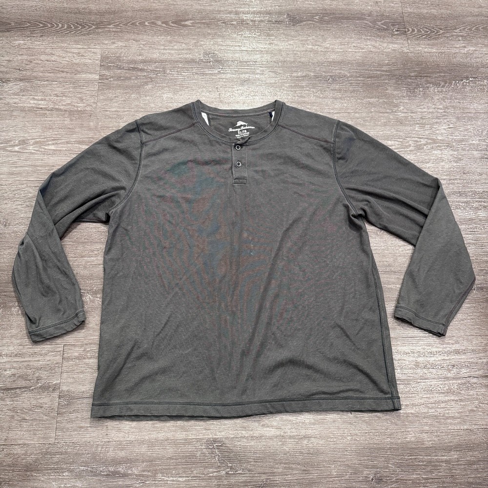Tommy Bahama Shirt Mens Extra Large Black Gray Marled Long Sleeve Casual Henley