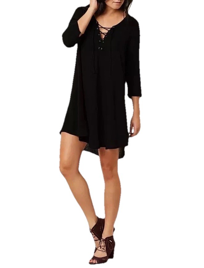 AMUSE SOCIETY Addyson Mini Dress Sz M Black VNeck Tie Half Sleeve Viscose Woven