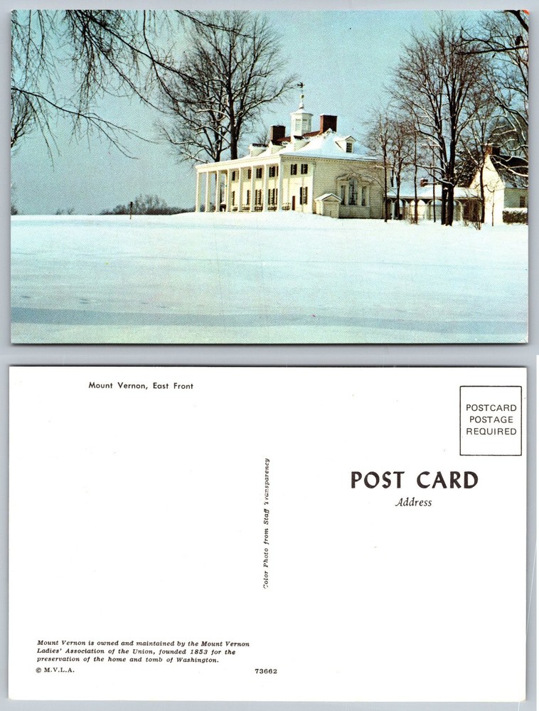 Mount Vernon VA East Front Winter Snow George Washington Estate Postcard