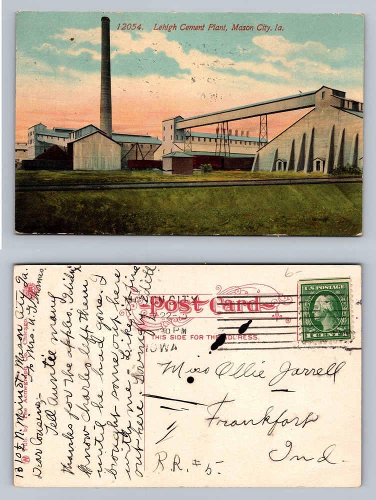 Mason City, IA-Iowa, Lehigh Cement Plant Industrial Smokestack Vintage Postcard
