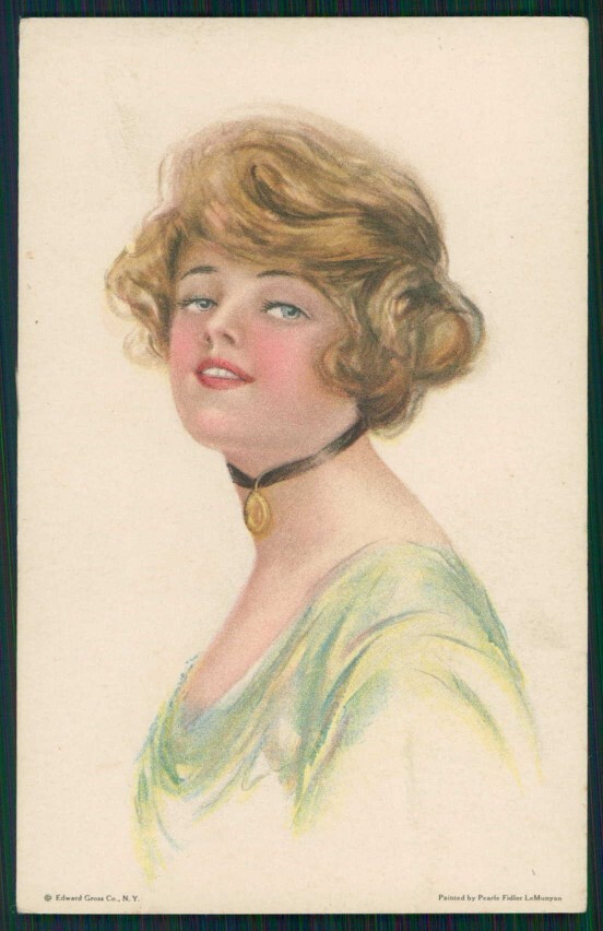 Artist Signed Pearle Fidler LeMunyan Glamour Lady serie 80 cartolina XP9970