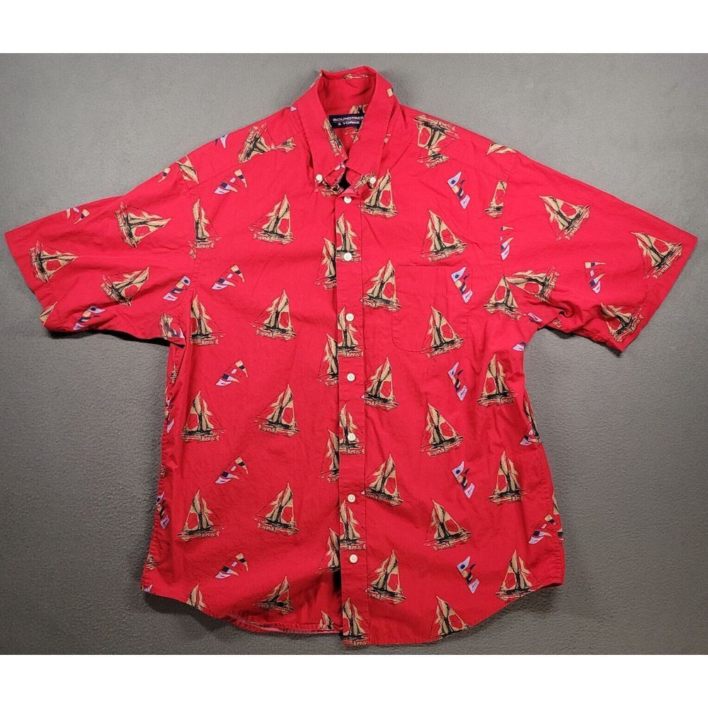 Roundtree & Yorke Shirt Mens LT Red Graphic All Over Print Sailboat Button Down