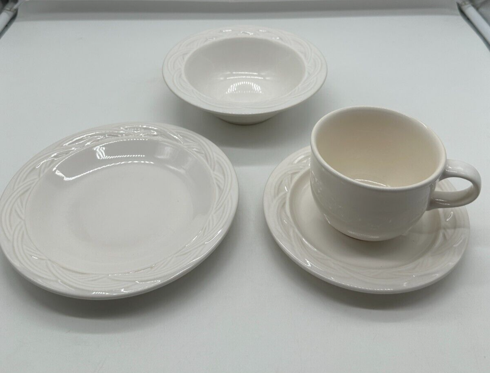 Pfaltzgraff Acadia White Basket Weave 4-Piece Dinnerware Set with Salad Bowl Cup Saucer Plate  -image
