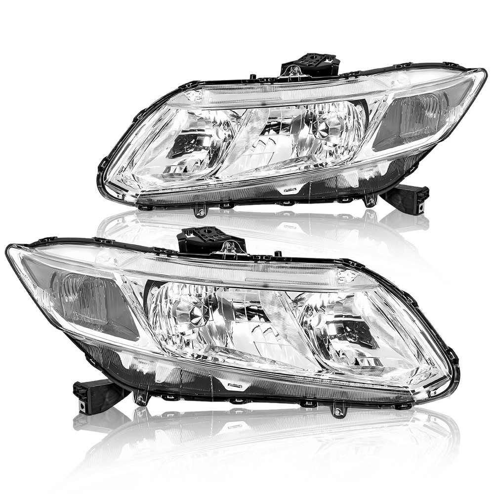 Chrome Fits 2012-2015 Honda Civic 4Dr Headlights Headlamps Left + Right Pair