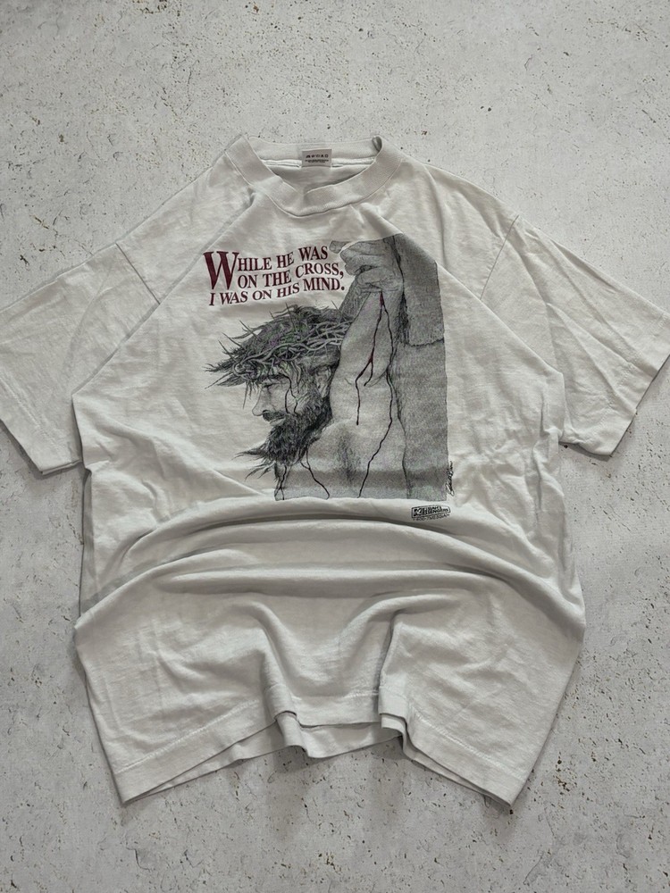 Vintage “While He Was On The Cross I Was On His Mind” Jesus Tshirt 90s Rare VTG
