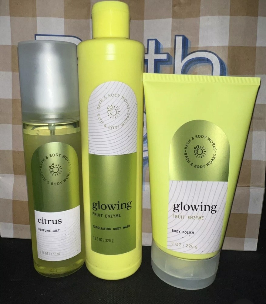 Bath & Body Works GLOWING FRUIT ENZYME Includes: Body polish, Mist & Body Wash
