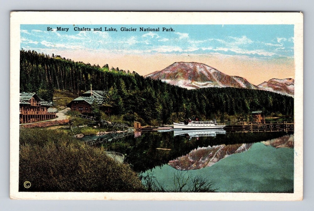 Glacier National Park, St Mary Chalets and Lake, Antique, Vintage Postcard