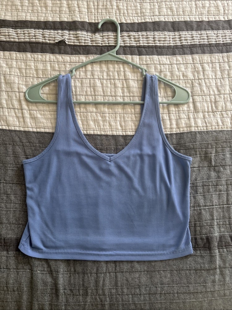 Blue Crop Tank Too V Neck Size Large Women’s Wide Straps SHEIN
