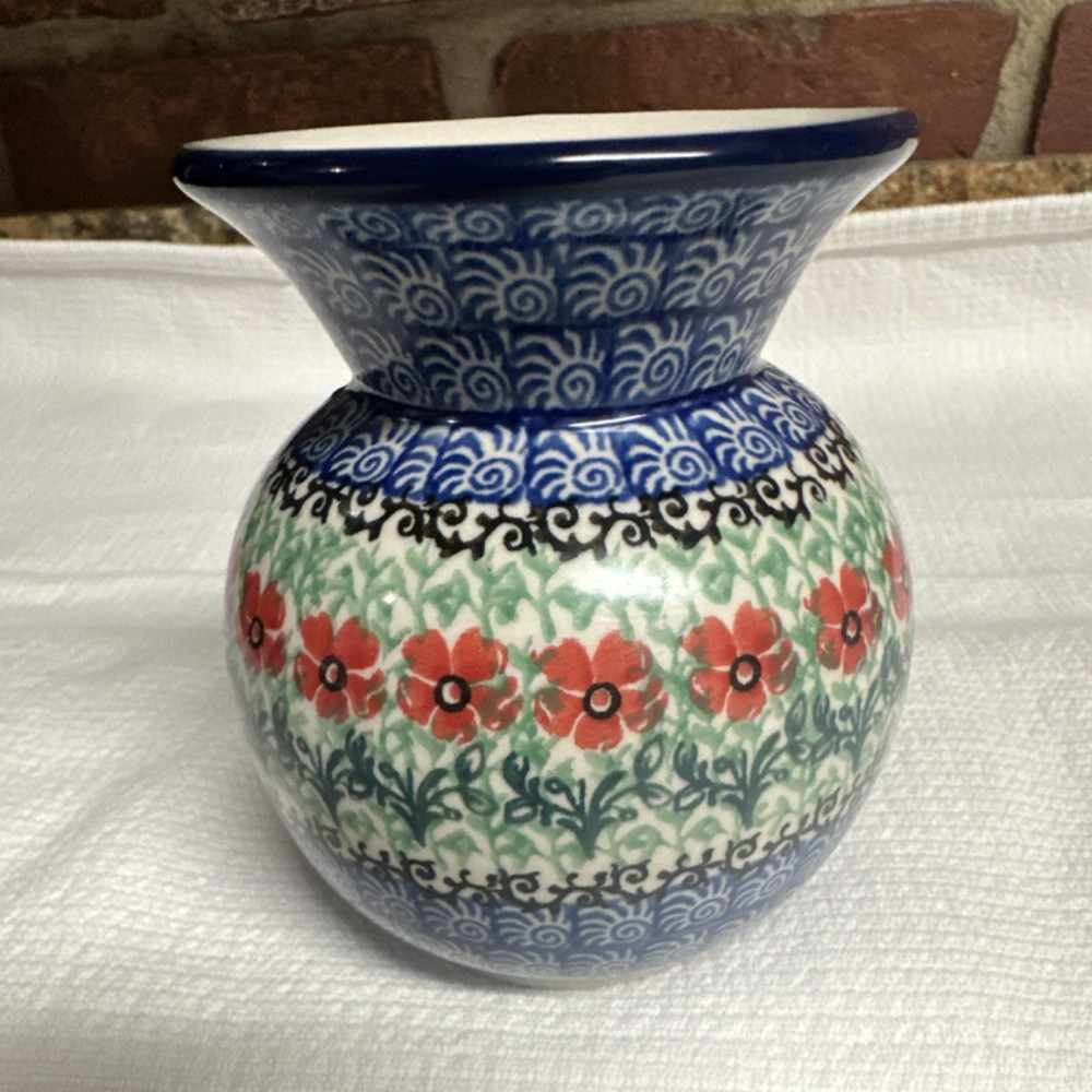 Handmade in Poland Ceramika Artystyczna Boleslawiec Floral Vase Blue 8.0.-259