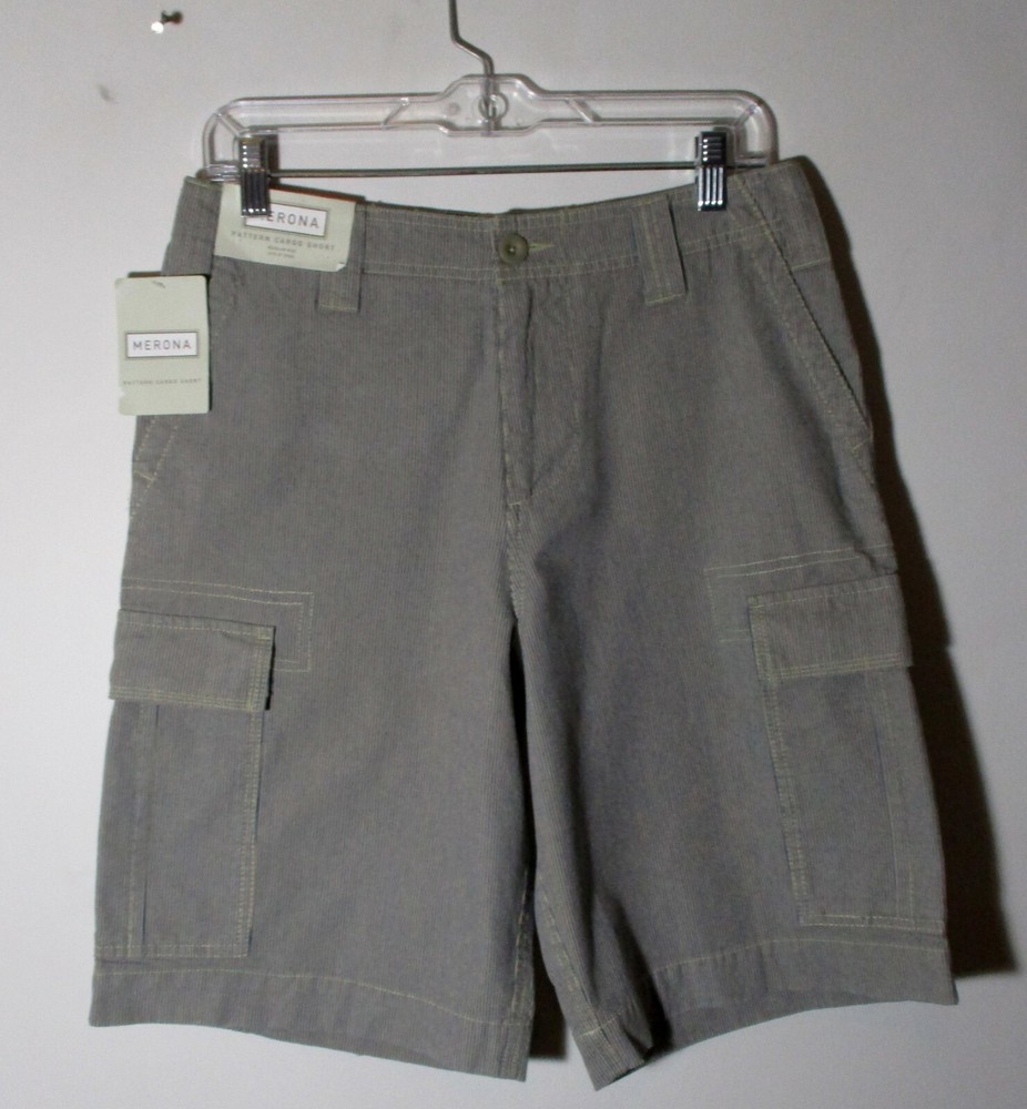 MERONA Taupe Blue Cargo Shorts Size 30 NWT
