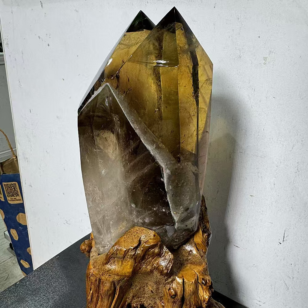 5.98LB Natural Citrine Quartz Obelisk Crystal Tower Point Wand with Stand for Healing and Decorative Purposes