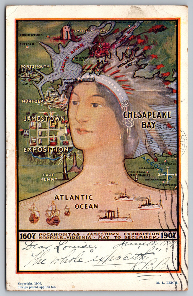 RARE Pocahontas Map of Jamestown Exposition, 1907 - Norfolk, VA