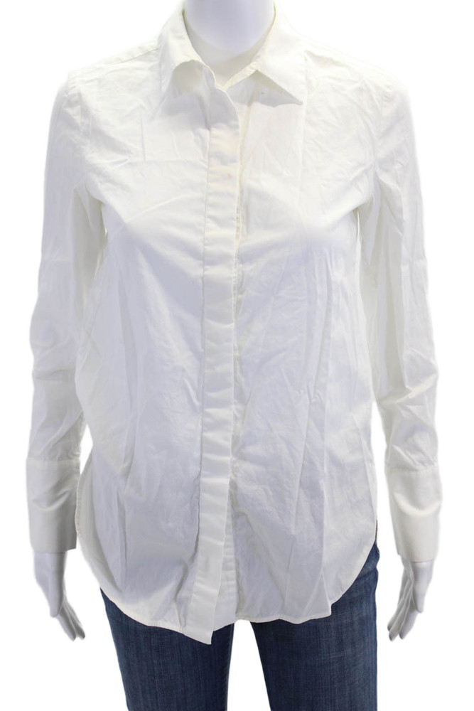 Vince Womens Cotton Collar Long Sleeve Button Down Shirt White Size XXSFree Shipping in US $100+ Orders | $6.95 Orders Below