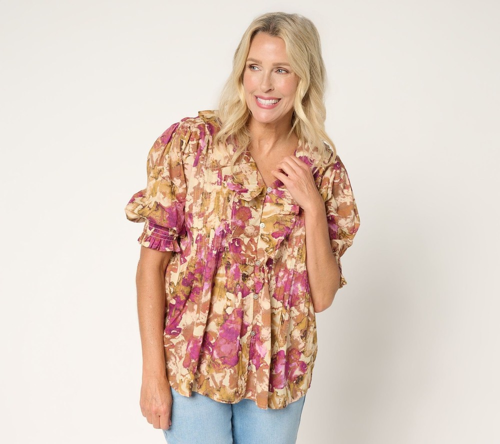 Ree by The Pioneer Woman Women's Top Sz XL Pier Printed Multi-colored A701768