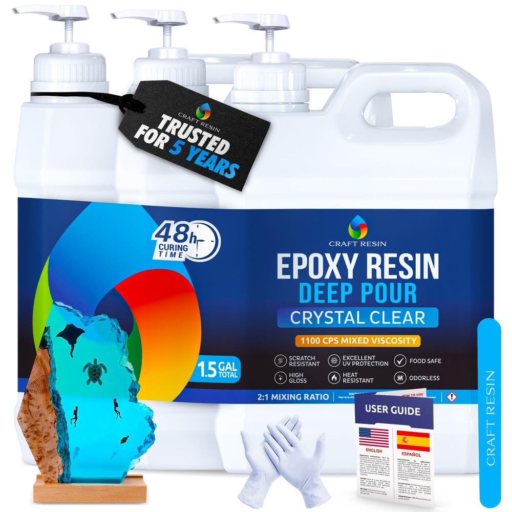 1.5 Gallon Clear Food Safe UV Resistant Epoxy Resin Kit for DIY Crafts & Molds
