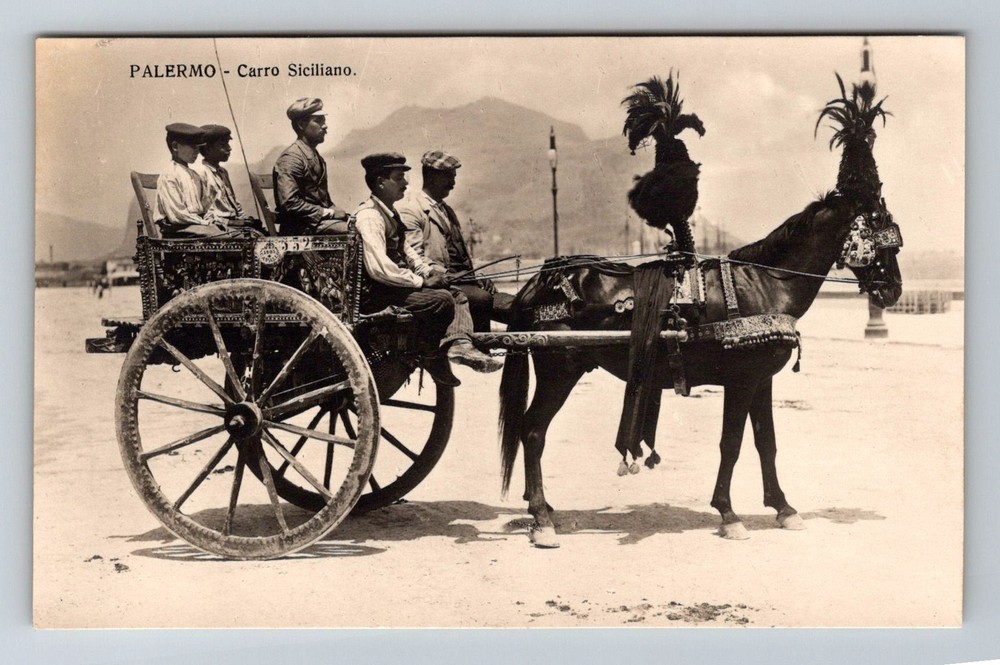 Italy- Palermo Decorated Cart Sicilian Men & Boys Souvenir Old Vintage Postcard