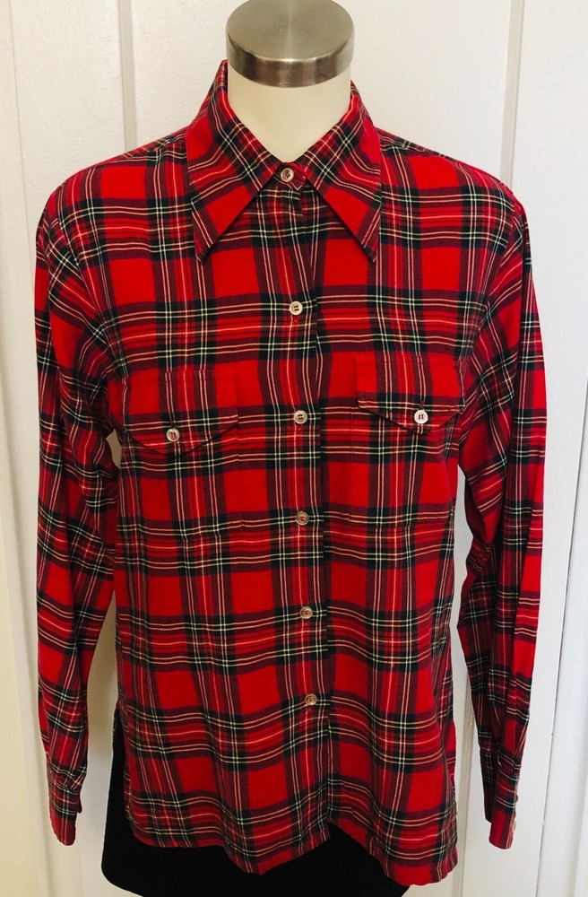 LL Bean VTG 1950's Red Plaid Cotton Flannel Shirt Made USA No Size Tag See Meas