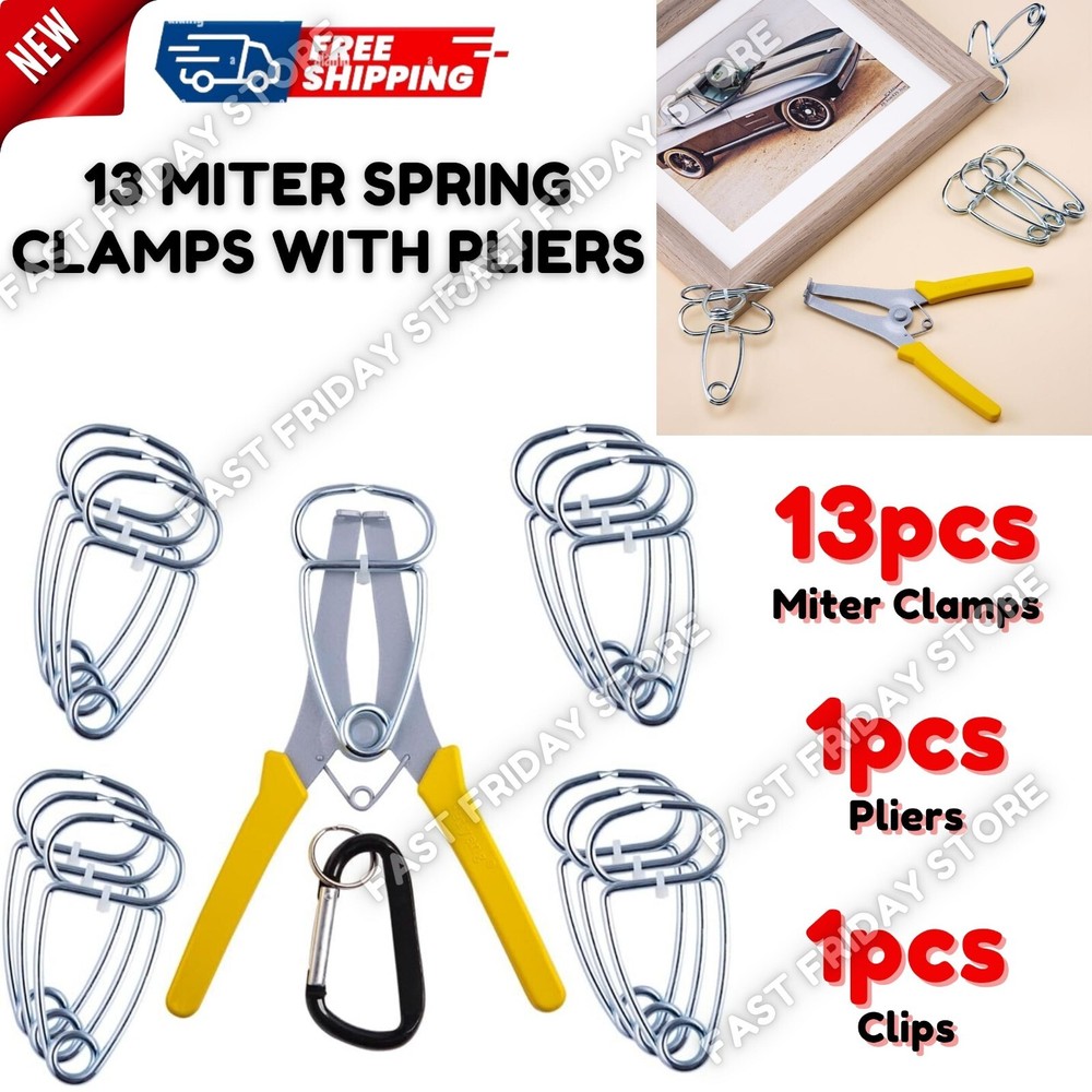 13 Miter Spring Clamps w/ Pliers for Wood Trim Work ,Picture Frames, Moldings