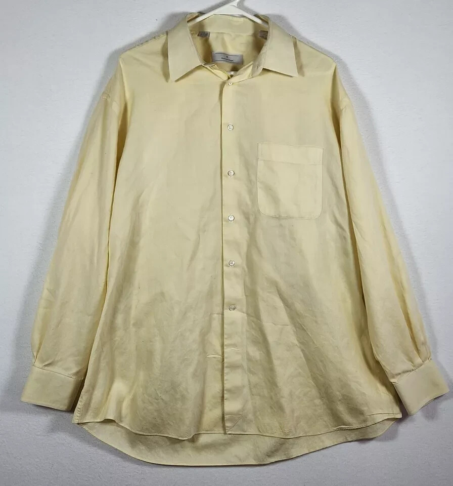 Ermenegildo Zenga Men's Button Up Shirt Size L Large Canary Yellow Long Sleeve