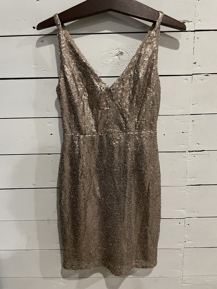 Lulus Sequin Mini Dress Small Retro Gold Bodycon V-Neck Cocktail Party New Years