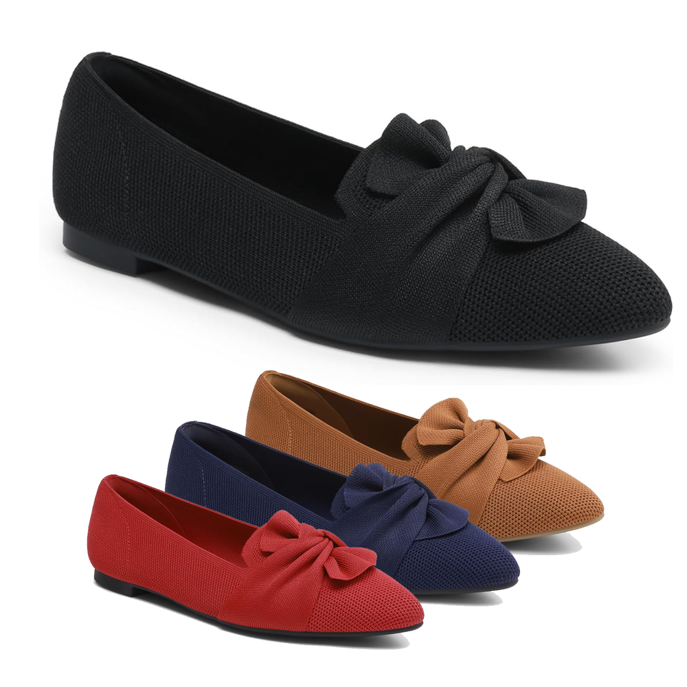 Women Elegant Bow Ballet Flats Pointed Toe Comfortable Slip On Casual Shoes