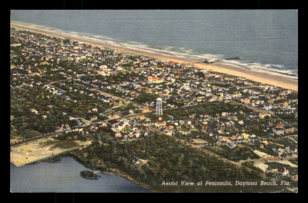 Aerial View Of Peninsula Daytona Beach FL Unp Linen Postcard