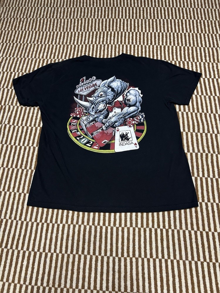 Y2K INDASA Casino 2002 Las Vegas Rhino Graphic T Shirt Mens XL Black